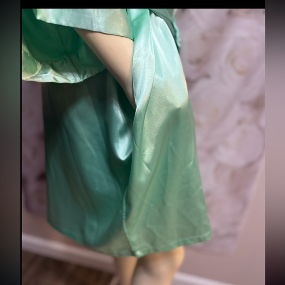Mint Green Kimono Style Rhinestone BRIDESMAID Monogram Short Robe W Pockets M - Picture 10 of 16